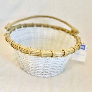 Spritz 12 Inch White and Willow Plastic Woven Easter Basket‎ Round Matte Finish